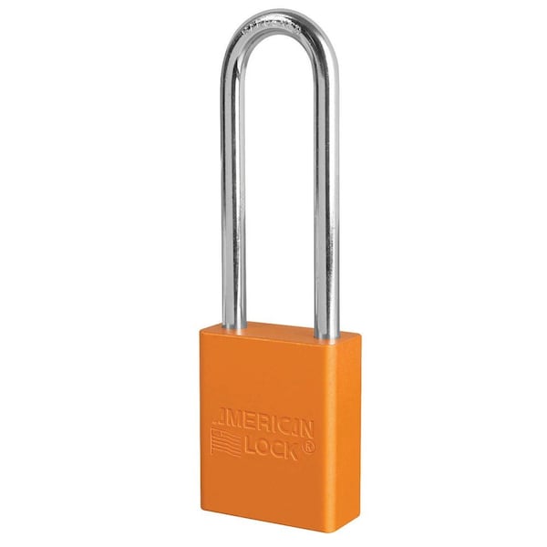 Anodized Aluminum Sfty Padlock, 1-1/2in 38mm Wide w/3in 76mm Tall Shackle, Keyed Alike, Orange